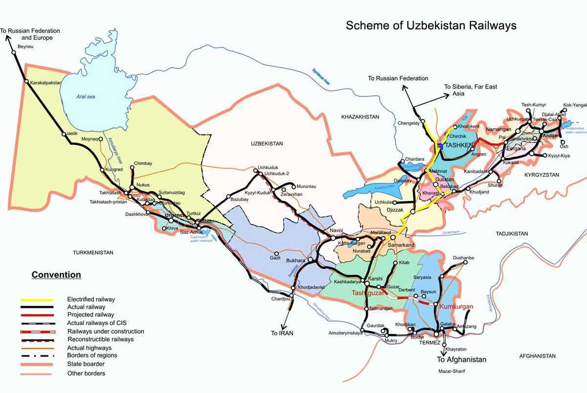 Казахстан с влак на картата