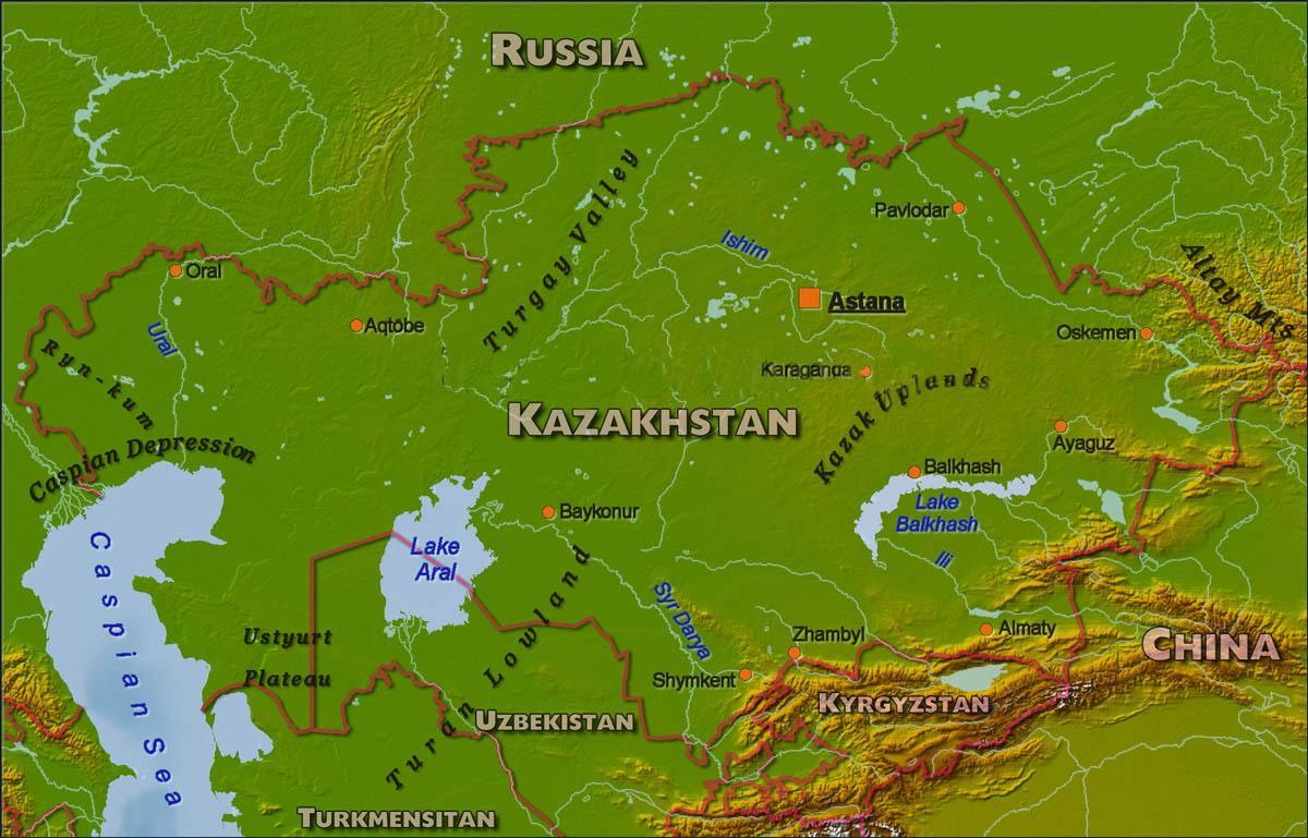 карта на Казахстан физическа