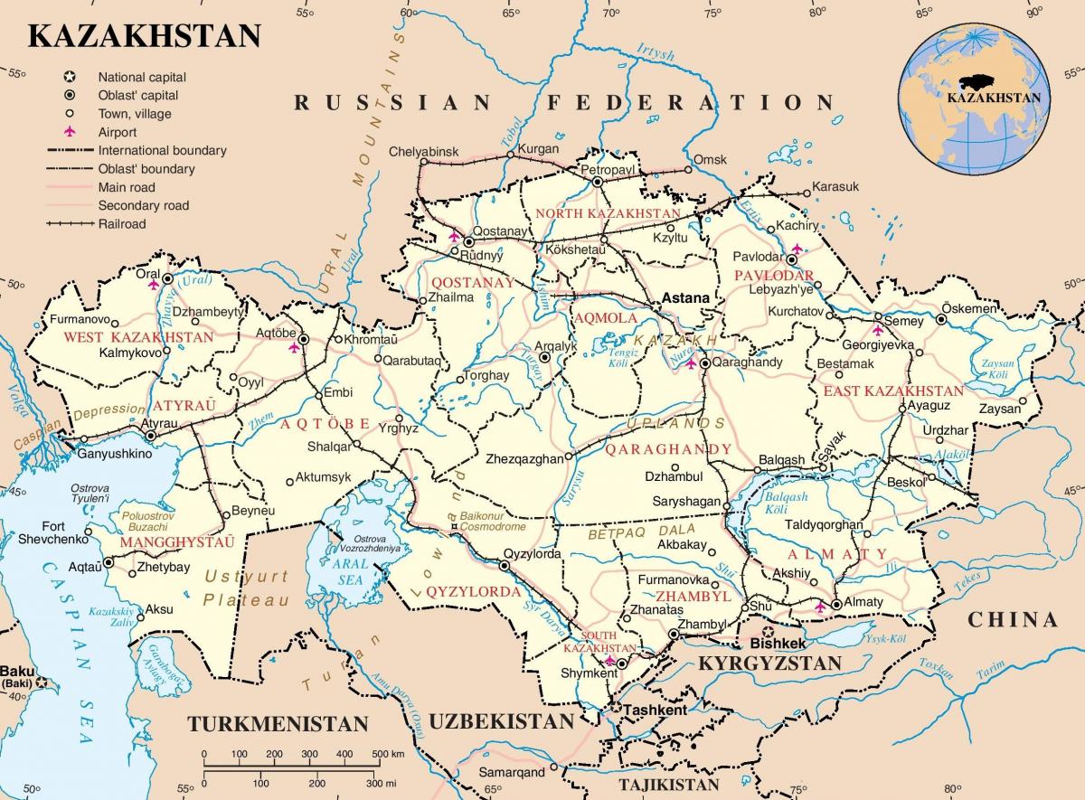 карта на Казахстан политически