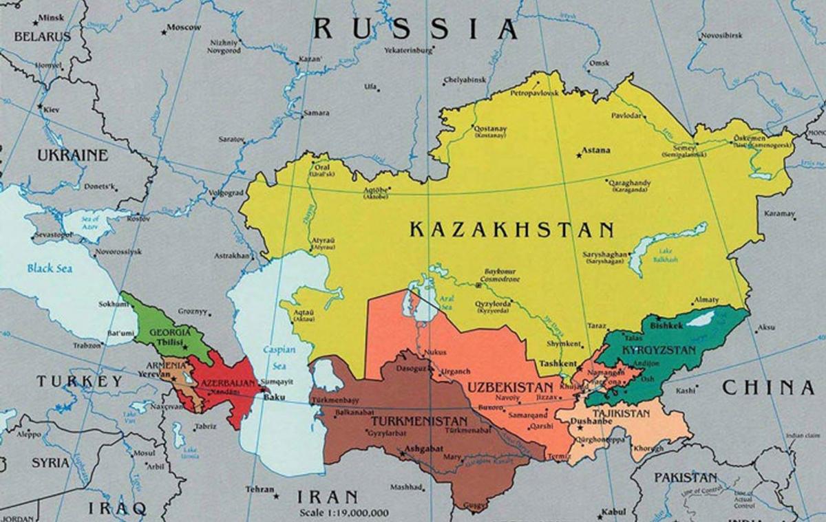 карта на Казахстан съседните страни