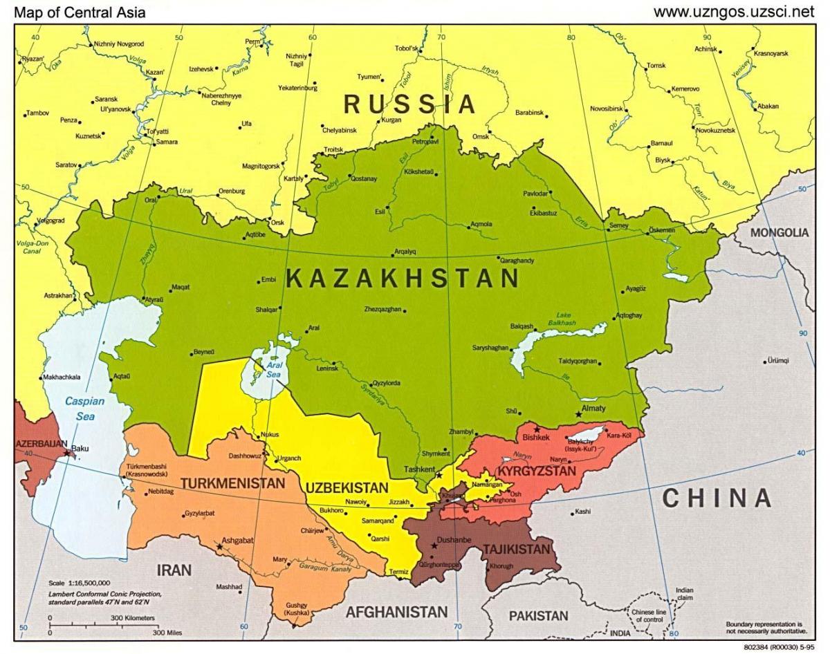 карта на Казахстан карта на Азия