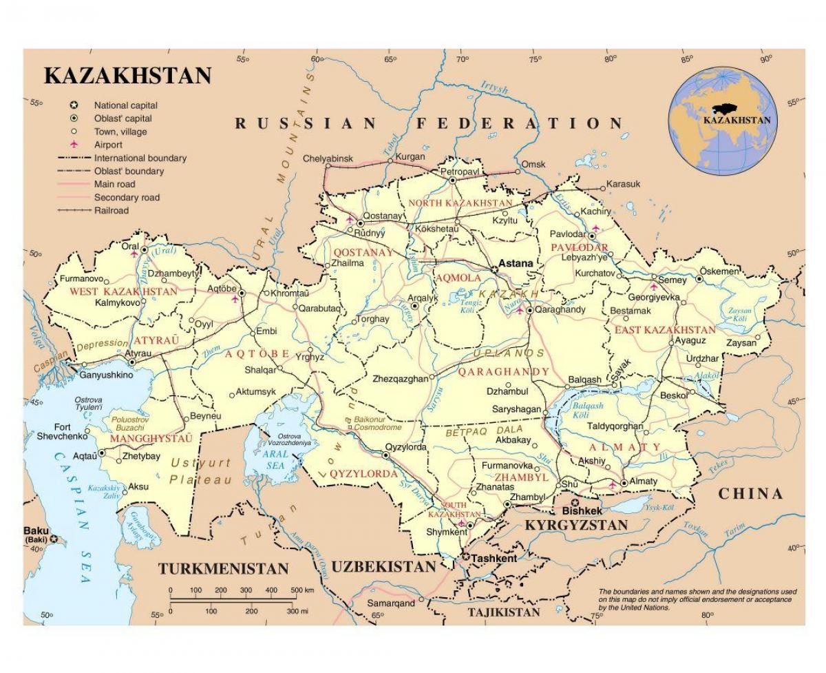 карта на Казахстан летища